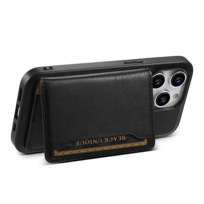 For iPhone 14 Pro Denior Cowhide Texture Leather MagSafe Detachable Wallet Phone Case(Black) - iPhone 14 Pro Cases by Denior | Online Shopping South Africa | PMC Jewellery | Buy Now Pay Later Mobicred