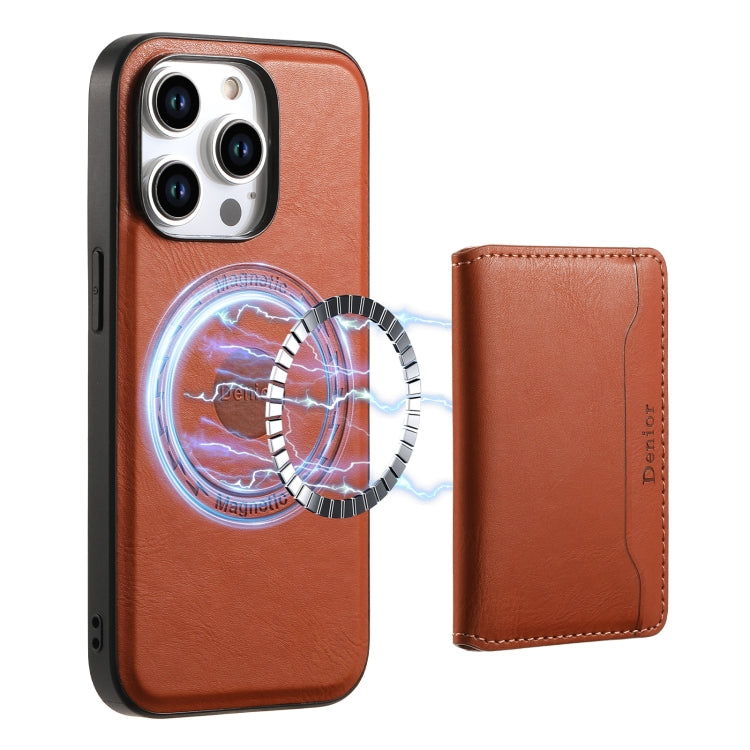 For iPhone 13 Pro Denior Cowhide Texture Leather MagSafe Detachable Wallet Phone Case(Brown) - iPhone 13 Pro Cases by Denior | Online Shopping South Africa | PMC Jewellery | Buy Now Pay Later Mobicred