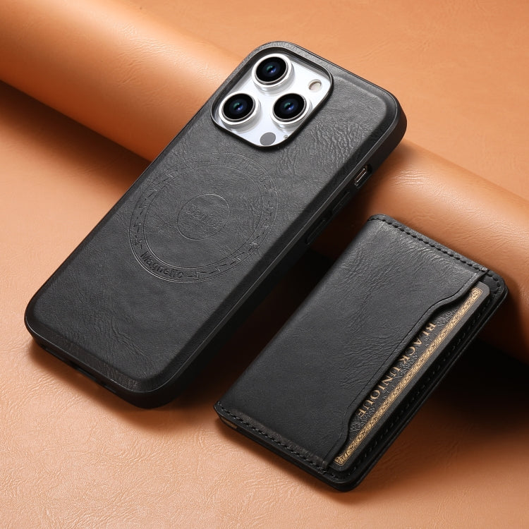 For iPhone 13 Denior Cowhide Texture Leather MagSafe Detachable Wallet Phone Case(Black) - iPhone 13 Cases by Denior | Online Shopping South Africa | PMC Jewellery | Buy Now Pay Later Mobicred