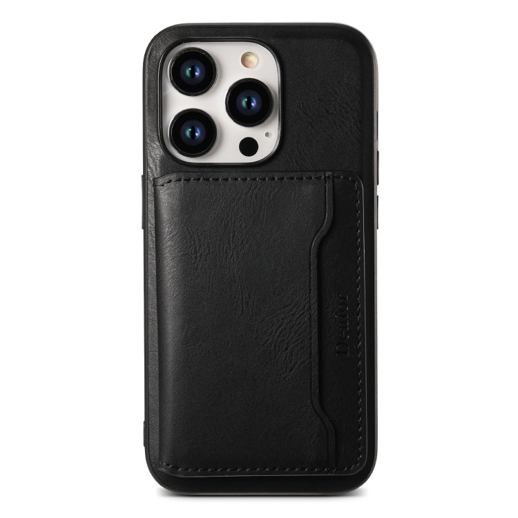 For iPhone 12 Pro Denior Cowhide Texture Leather MagSafe Detachable Wallet Phone Case(Black) - iPhone 12 / 12 Pro Cases by Denior | Online Shopping South Africa | PMC Jewellery | Buy Now Pay Later Mobicred