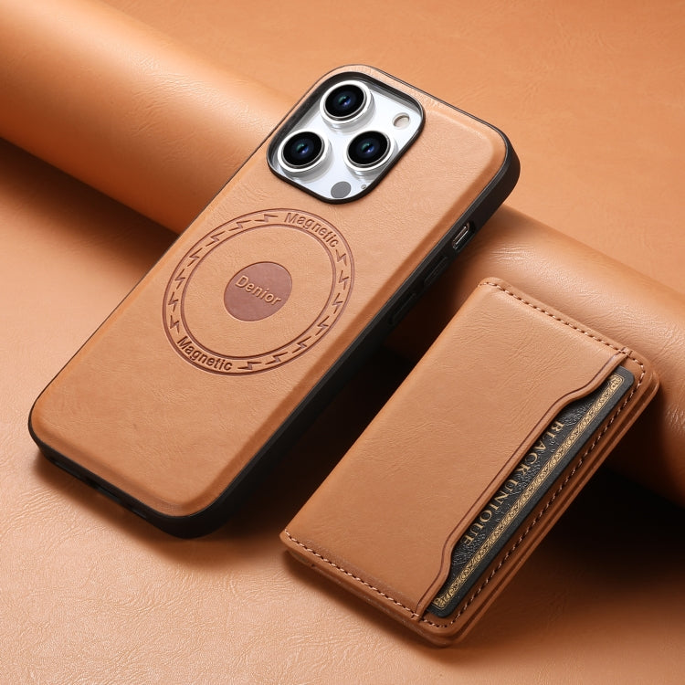 For iPhone 12 Pro Denior Cowhide Texture Leather MagSafe Detachable Wallet Phone Case(Khaki) - iPhone 12 / 12 Pro Cases by Denior | Online Shopping South Africa | PMC Jewellery | Buy Now Pay Later Mobicred