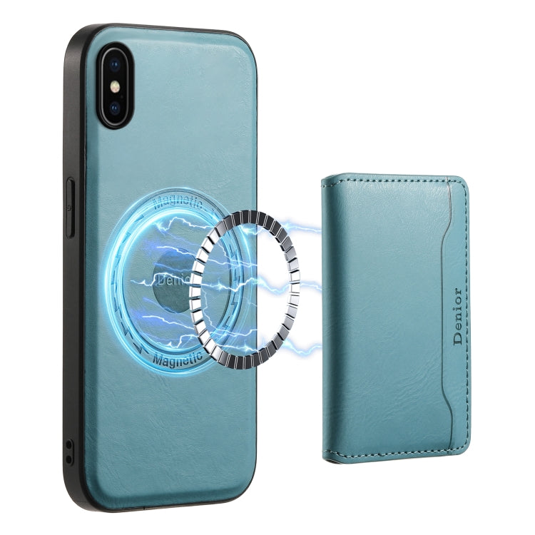 For iPhone X / XS Denior Cowhide Texture Leather MagSafe Detachable Wallet Phone Case(Blue) - More iPhone Cases by Denior | Online Shopping South Africa | PMC Jewellery | Buy Now Pay Later Mobicred