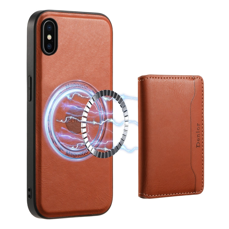 For iPhone X / XS Denior Cowhide Texture Leather MagSafe Detachable Wallet Phone Case(Brown) - More iPhone Cases by Denior | Online Shopping South Africa | PMC Jewellery | Buy Now Pay Later Mobicred