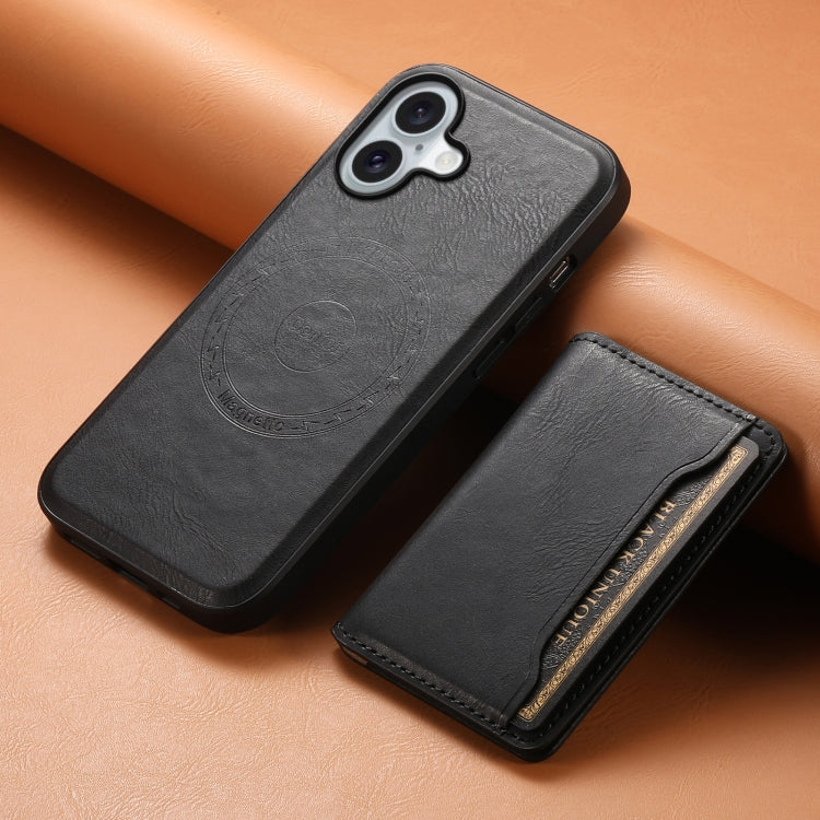 For iPhone 16 Plus Denior Cowhide Texture Leather MagSafe Detachable Wallet Phone Case(Black) - iPhone 16 Plus Cases by Denior | Online Shopping South Africa | PMC TechLife | Buy Now Pay Later Mobicred