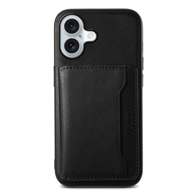 For iPhone 16 Plus Denior Cowhide Texture Leather MagSafe Detachable Wallet Phone Case(Black) - iPhone 16 Plus Cases by Denior | Online Shopping South Africa | PMC Jewellery | Buy Now Pay Later Mobicred