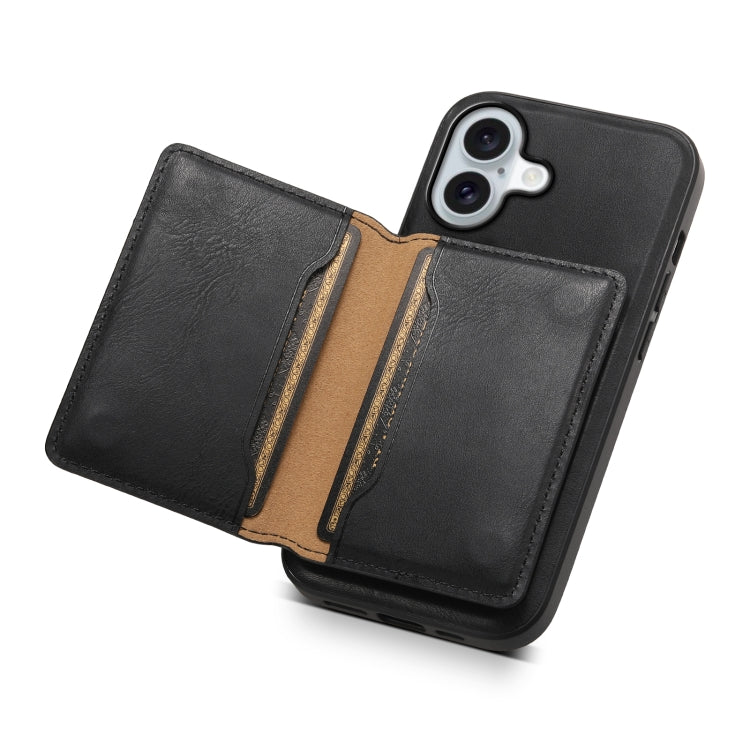 For iPhone 16 Plus Denior Cowhide Texture Leather MagSafe Detachable Wallet Phone Case(Black) - iPhone 16 Plus Cases by Denior | Online Shopping South Africa | PMC TechLife | Buy Now Pay Later Mobicred