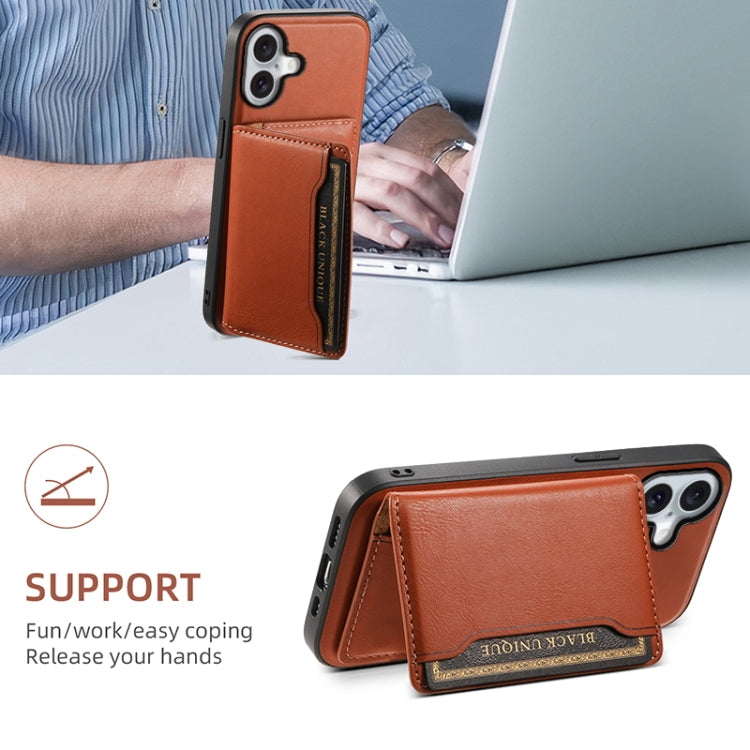 For iPhone 16 Plus Denior Cowhide Texture Leather MagSafe Detachable Wallet Phone Case(Brown) - iPhone 16 Plus Cases by Denior | Online Shopping South Africa | PMC TechLife | Buy Now Pay Later Mobicred