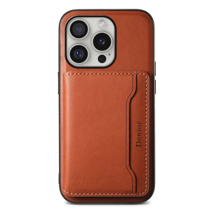 For iPhone 16 Pro Denior Cowhide Texture Leather MagSafe Detachable Wallet Phone Case(Brown) - iPhone 16 Pro Cases by Denior | Online Shopping South Africa | PMC Jewellery | Buy Now Pay Later Mobicred