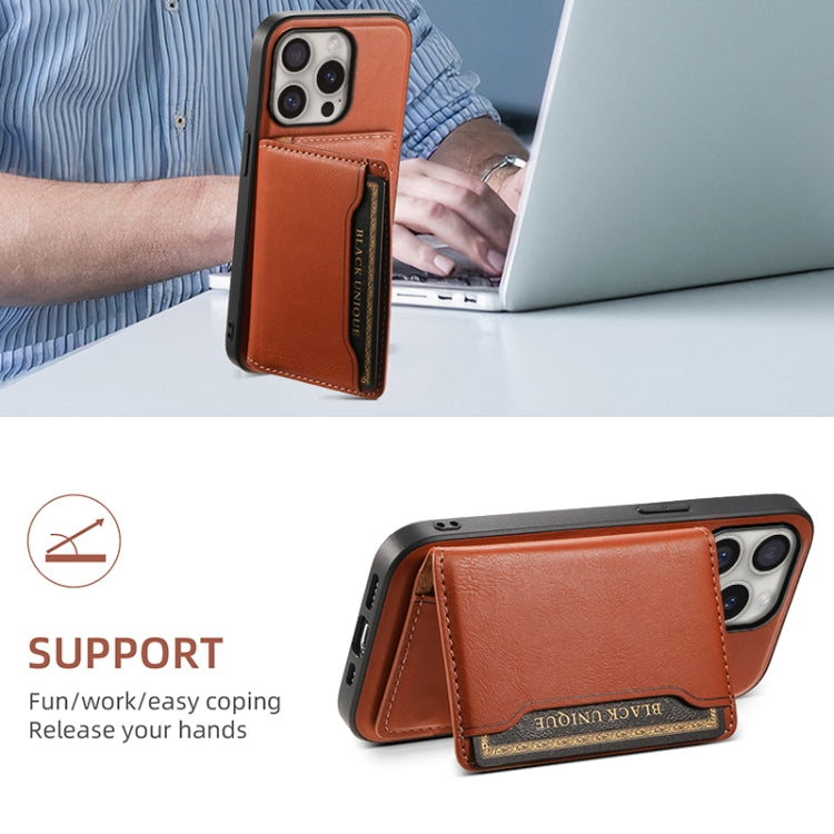 For iPhone 16 Pro Denior Cowhide Texture Leather MagSafe Detachable Wallet Phone Case(Brown) - iPhone 16 Pro Cases by Denior | Online Shopping South Africa | PMC TechLife | Buy Now Pay Later Mobicred