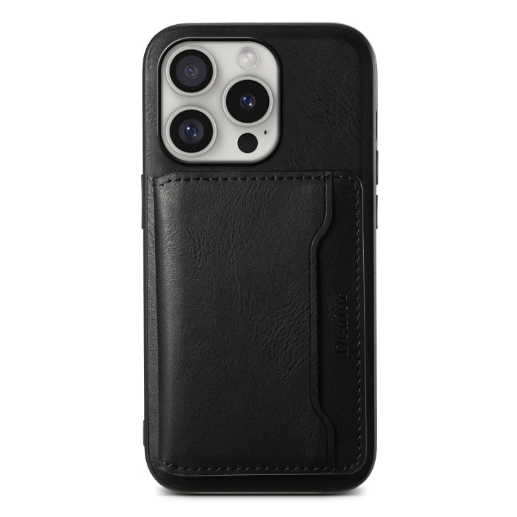 For iPhone 16 Pro Max Denior Cowhide Texture Leather MagSafe Detachable Wallet Phone Case(Black) - iPhone 16 Pro Max Cases by Denior | Online Shopping South Africa | PMC Jewellery | Buy Now Pay Later Mobicred