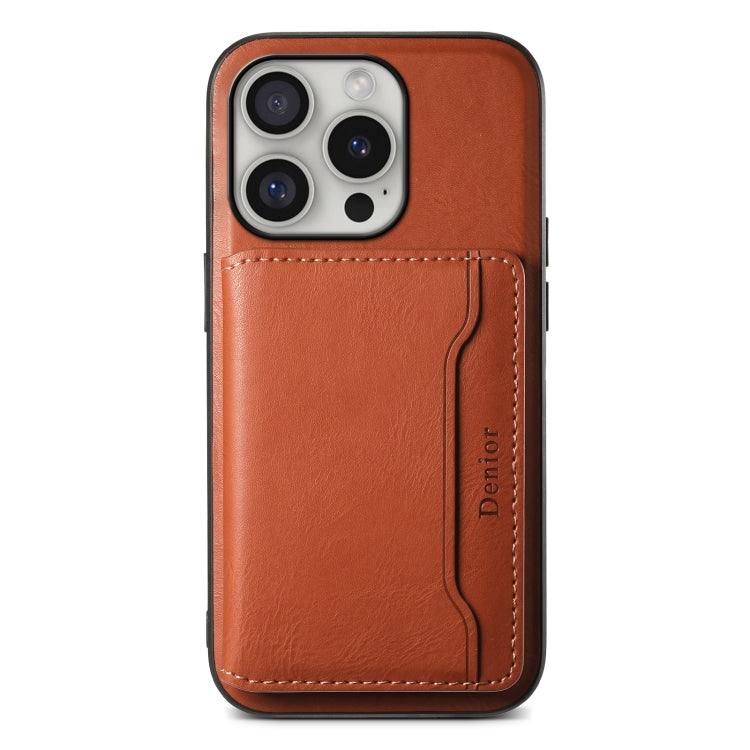 For iPhone 16 Pro Max Denior Cowhide Texture Leather MagSafe Detachable Wallet Phone Case(Brown) - iPhone 16 Pro Max Cases by Denior | Online Shopping South Africa | PMC Jewellery | Buy Now Pay Later Mobicred