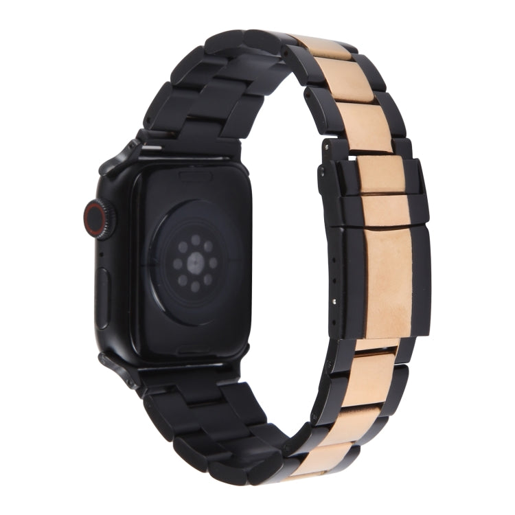 For Apple Watch Ultra 2 49mm Three-Bead Stainless Steel Watch Band(Black Rose Gold) - Watch Bands by PMC Jewellery | Online Shopping South Africa | PMC Jewellery