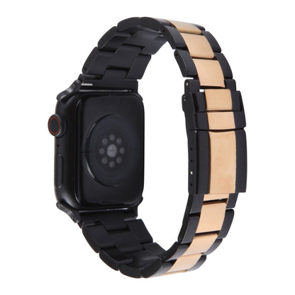 For Apple Watch Series 9 45mm Three-Bead Stainless Steel Watch Band(Black Rose Gold) - Watch Bands by PMC Jewellery | Online Shopping South Africa | PMC Jewellery