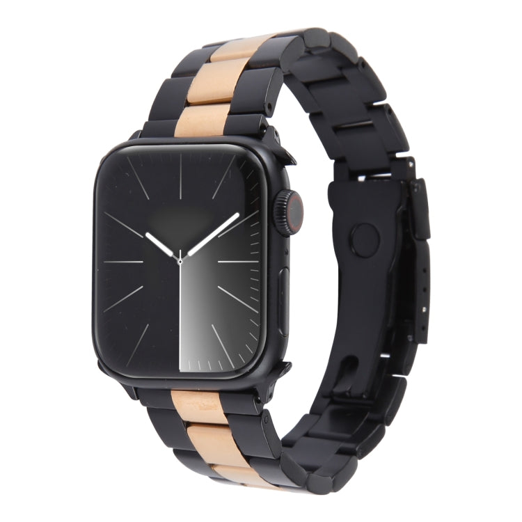 For Apple Watch Series 6 40mm Three-Bead Stainless Steel Watch Band(Black Rose Gold) - Watch Bands by PMC Jewellery | Online Shopping South Africa | PMC Jewellery