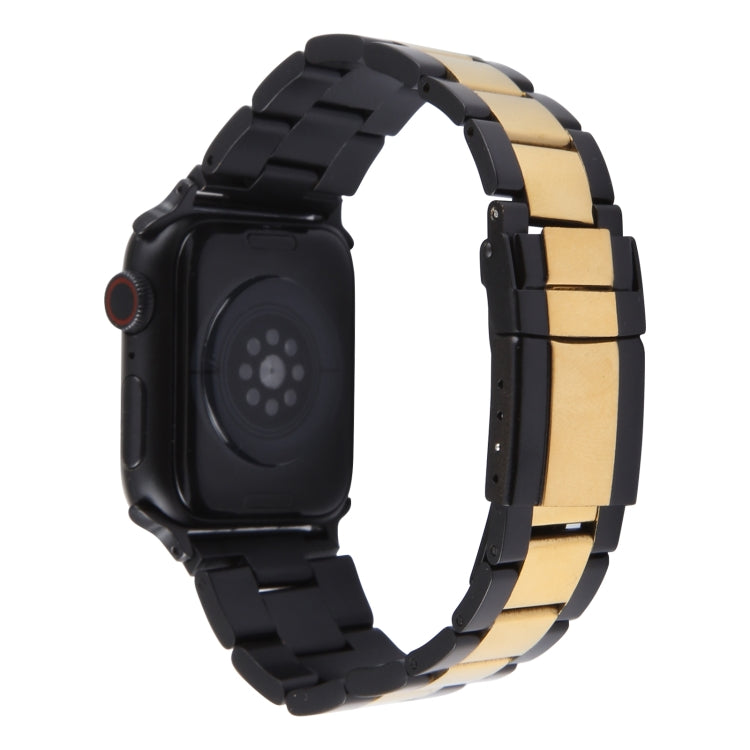 For Apple Watch Series 4 40mm Three-Bead Stainless Steel Watch Band(Black Gold) - Watch Bands by PMC Jewellery | Online Shopping South Africa | PMC Jewellery