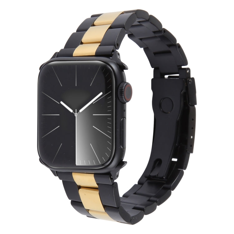 For Apple Watch 42mm Three-Bead Stainless Steel Watch Band(Black Gold) - Watch Bands by PMC TechLife | Online Shopping South Africa | PMC TechLife