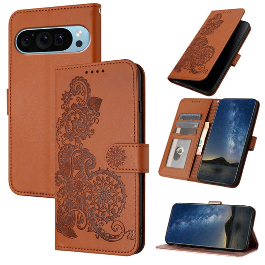 For Google Pixel 9 Datura Flower Embossed Flip Leather Phone Case(Brown) - Google Cases by PMC Jewellery | Online Shopping South Africa | PMC Jewellery | Buy Now Pay Later Mobicred