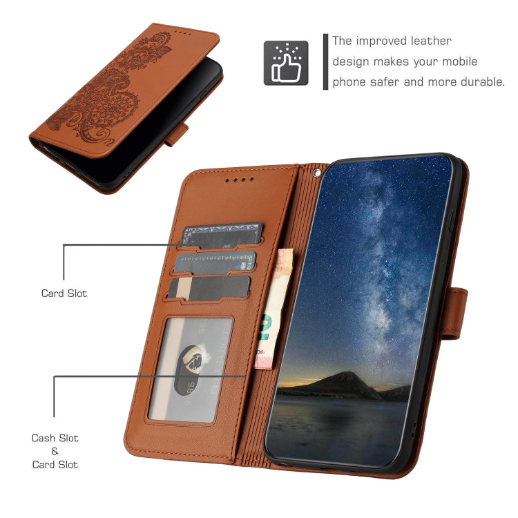 For Google Pixel 9 Datura Flower Embossed Flip Leather Phone Case(Brown) - Google Cases by PMC Jewellery | Online Shopping South Africa | PMC Jewellery | Buy Now Pay Later Mobicred