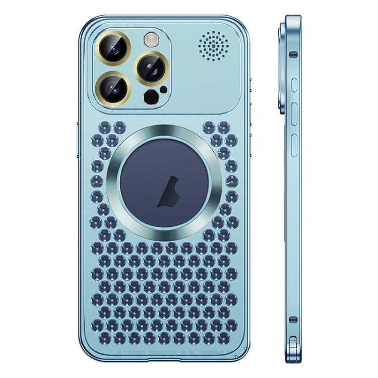 For iPhone 14 Pro Spring Buckle MagSafe Magnetic Metal Aromatherapy Phone Case(Blue) - iPhone 14 Pro Cases by PMC Jewellery | Online Shopping South Africa | PMC Jewellery