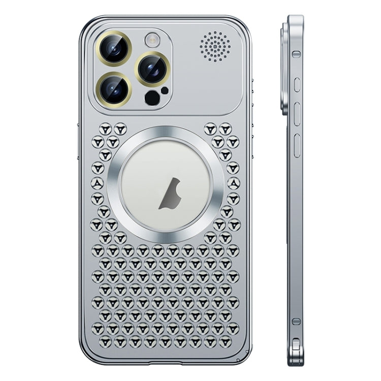 For iPhone 14 Pro Spring Buckle MagSafe Magnetic Metal Aromatherapy Phone Case(Silver) - iPhone 14 Pro Cases by PMc TechLife | Online Shopping South Africa | PMc TechLife | Buy Now Pay Later Mobicred