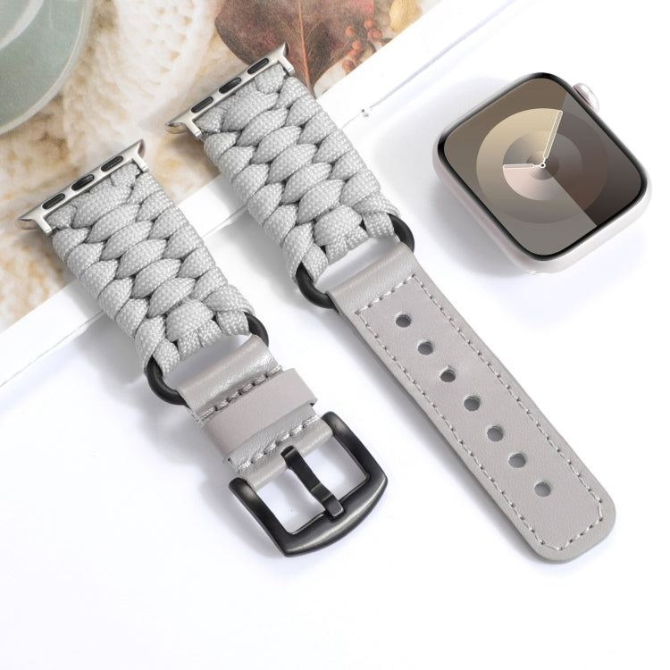 For Apple Watch Ultra 2 49mm Plain Paracord Genuine Leather Watch Band(Grey) - Watch Bands by PMC TechLife | Online Shopping South Africa | PMC TechLife | Buy Now Pay Later Mobicred