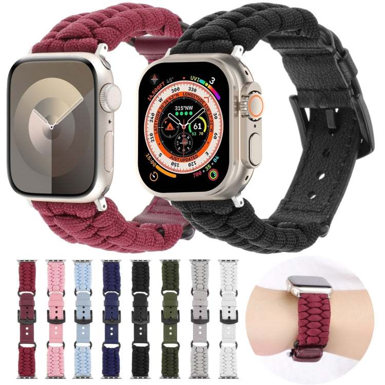 For Apple Watch Ultra 49mm Plain Paracord Genuine Leather Watch Band(Black) - Watch Bands by PMC TechLife | Online Shopping South Africa | PMC TechLife | Buy Now Pay Later Mobicred