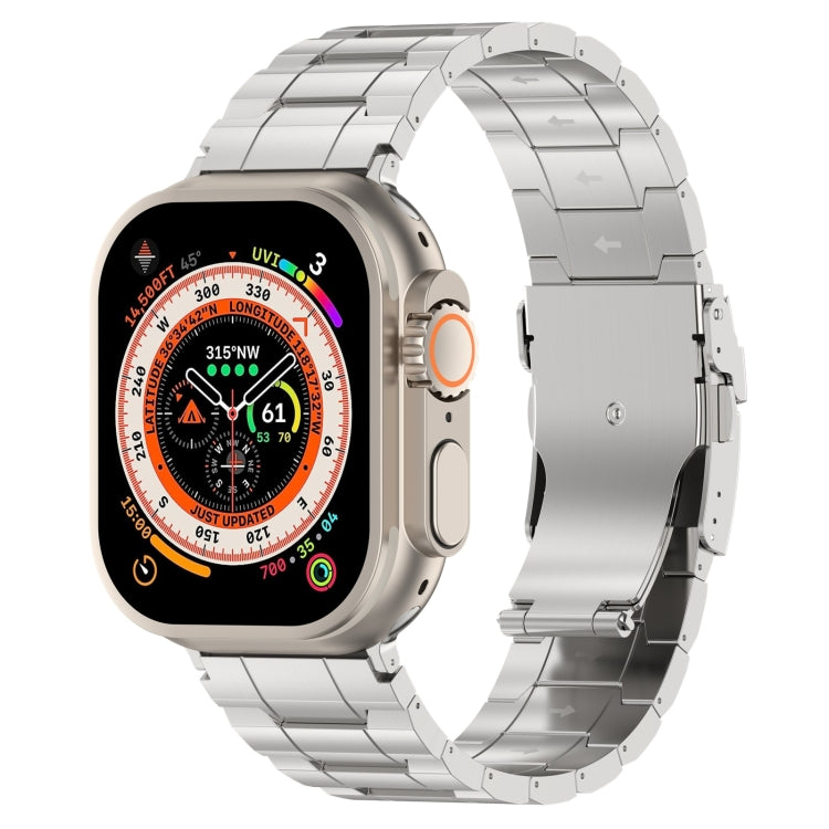 For Apple Watch Ultra 49mm Safety Buckle Trapezoid Titanium Steel Watch Band(Silver) - Watch Bands by PMC Jewellery | Online Shopping South Africa | PMC Jewellery