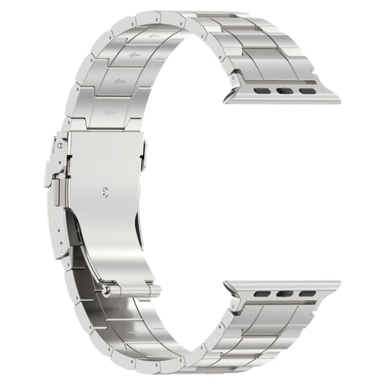 For Apple Watch SE 2022 44mm Safety Buckle Trapezoid Titanium Steel Watch Band(Silver) - Watch Bands by PMC Jewellery | Online Shopping South Africa | PMC Jewellery