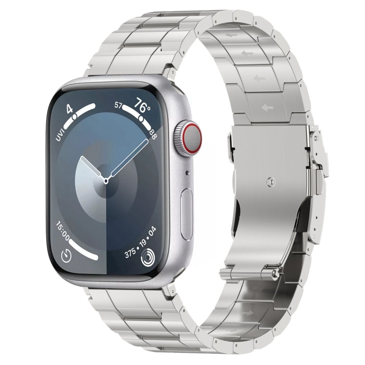 For Apple Watch Series 7 41mm Safety Buckle Trapezoid Titanium Steel Watch Band(Silver) - Watch Bands by PMC Jewellery | Online Shopping South Africa | PMC Jewellery