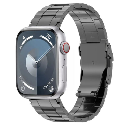 For Apple Watch Series 3 42mm Safety Buckle Trapezoid Titanium Steel Watch Band(Grey) - Watch Bands by PMC Jewellery | Online Shopping South Africa | PMC Jewellery