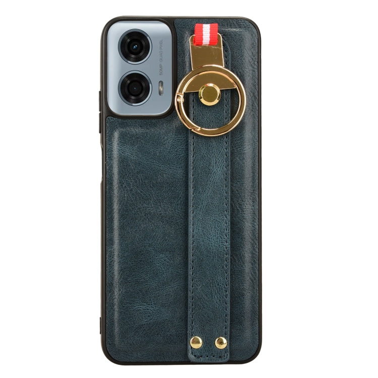 For Motorola Moto G Power 2024 Wristband Leather Back Phone Case(Blue) - Motorola Cases by PMC Jewellery | Online Shopping South Africa | PMC Jewellery | Buy Now Pay Later Mobicred
