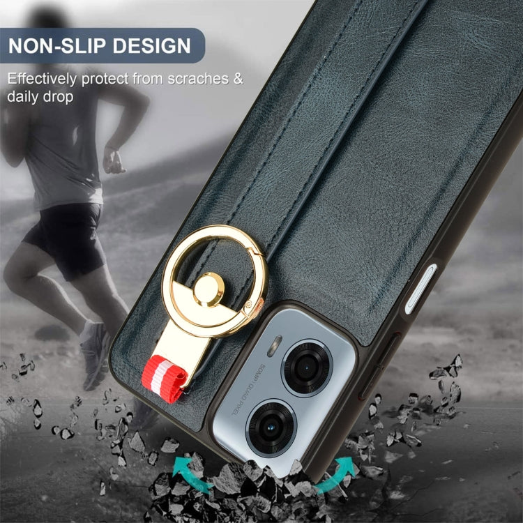 For Motorola Moto G Power 2024 Wristband Leather Back Phone Case(Blue) - Motorola Cases by PMC Jewellery | Online Shopping South Africa | PMC Jewellery | Buy Now Pay Later Mobicred