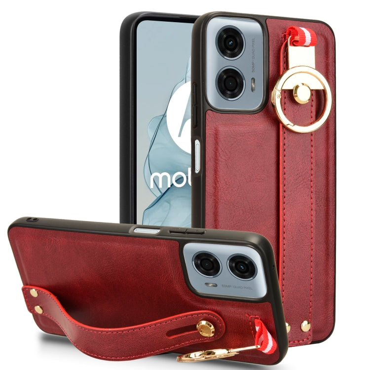 For Motorola Moto G 5G 2024 Wristband Leather Back Phone Case(Red) - Motorola Cases by PMC Jewellery | Online Shopping South Africa | PMC Jewellery | Buy Now Pay Later Mobicred