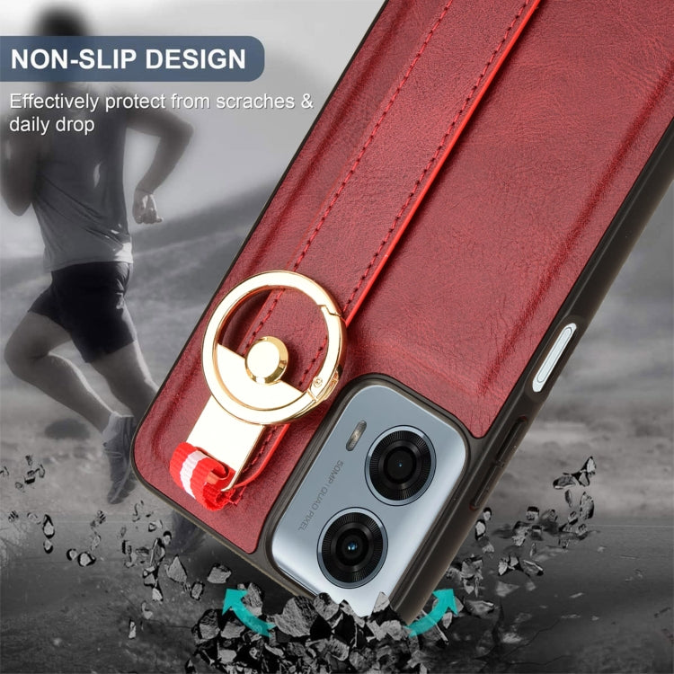 For Motorola Moto G 5G 2024 Wristband Leather Back Phone Case(Red) - Motorola Cases by PMC Jewellery | Online Shopping South Africa | PMC Jewellery | Buy Now Pay Later Mobicred