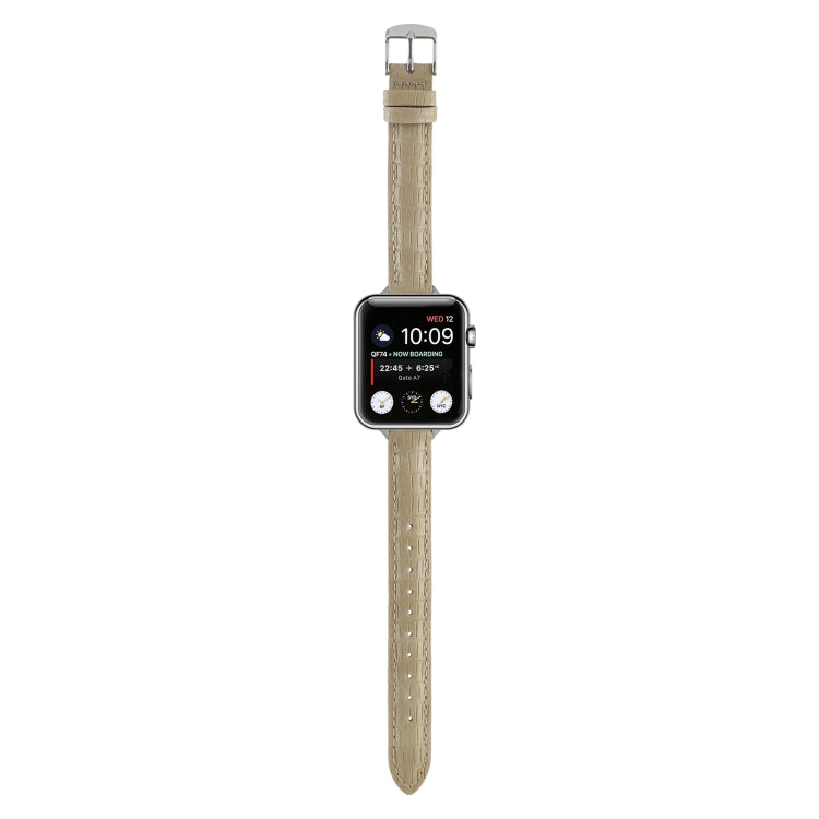 For Apple Watch SE 2023 40mm Slim Crocodile Leather Watch Band(Khaki) - Watch Bands by PMC TechLife | Online Shopping South Africa | PMC TechLife