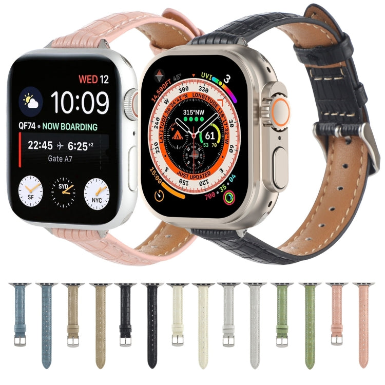 For Apple Watch Ultra 2 49mm Slim Crocodile Leather Watch Band(Light Green) - Watch Bands by PMC TechLife | Online Shopping South Africa | PMC TechLife