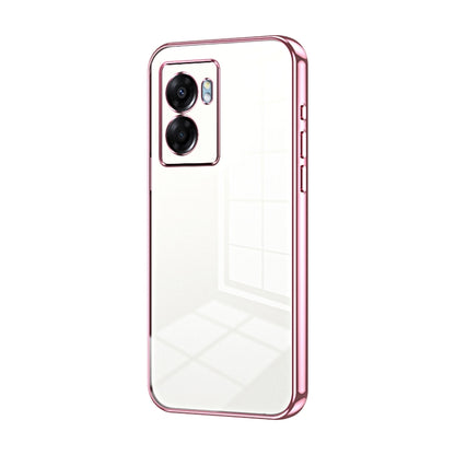 For OPPO A57 5G Transparent Plating Fine Hole Phone Case(Pink) - OPPO Cases by PMC Jewellery | Online Shopping South Africa | PMC Jewellery | Buy Now Pay Later Mobicred