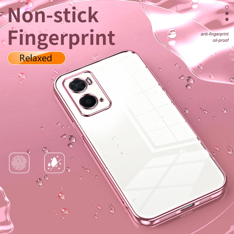 For OPPO A36 / A76 / A96 4G Global Transparent Plating Fine Hole Phone Case(Pink) - OPPO Cases by PMC TechLife | Online Shopping South Africa | PMC TechLife | Buy Now Pay Later Mobicred