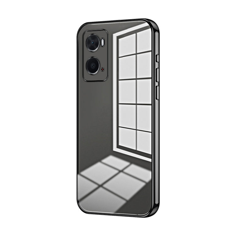 For OPPO A36 / A76 / A96 4G Global Transparent Plating Fine Hole Phone Case(Black) - OPPO Cases by PMC TechLife | Online Shopping South Africa | PMC TechLife | Buy Now Pay Later Mobicred