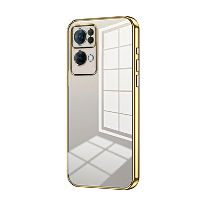 For OPPO Reno7 Pro Transparent Plating Fine Hole Phone Case(Gold) - OPPO Cases by PMC Jewellery | Online Shopping South Africa | PMC Jewellery | Buy Now Pay Later Mobicred