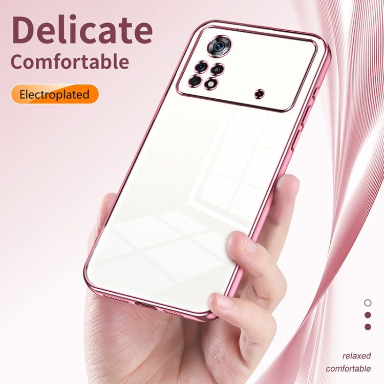 For Xiaomi Poco X4 Pro 5G Transparent Plating Fine Hole Phone Case(Pink) - Xiaomi Cases by PMC TechLife | Online Shopping South Africa | PMC TechLife