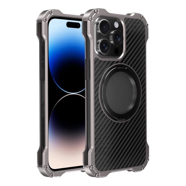 For iPhone 14 Pro R-JUST RJ51-1 Hollow Rotating Holder Metal Phone Case(Silver Grey) - iPhone 14 Pro Cases by R-JUST | Online Shopping South Africa | PMC Jewellery