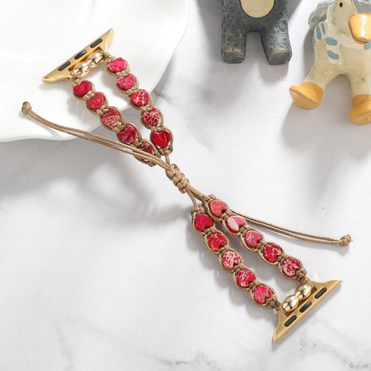 For Apple Watch Ultra 2 49mm Heart Stones Drawstring Chain Watch Band(Red) - Watch Bands by PMC TechLife | Online Shopping South Africa | PMC TechLife