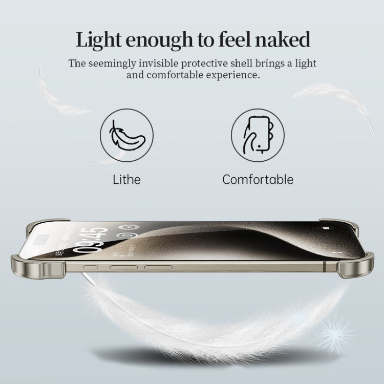 For iPhone 15 Plus Frameless Metal Corner Pad Phone Case with Lens Film(White) - iPhone 15 Plus Cases by PMC TechLife | Online Shopping South Africa | PMC TechLife