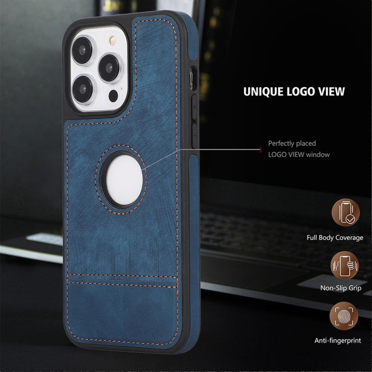 For iPhone 14 Plus Splicing Sewing Hollow Cutout PU Phone Case(Blue) - iPhone 14 Plus Cases by PMC TechLife | Online Shopping South Africa | PMC TechLife