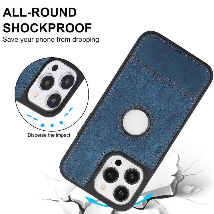 For iPhone 14 Pro Max Splicing Sewing Hollow Cutout PU Phone Case(Blue) - iPhone 14 Pro Max Cases by PMC TechLife | Online Shopping South Africa | PMC TechLife