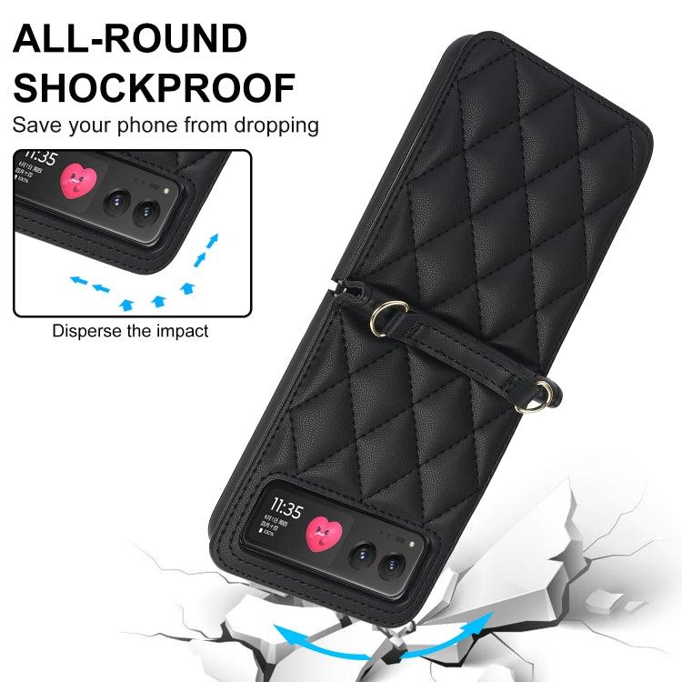 For Motorola Razr 40 Rhombic Texture Phone Case with Long & Short Lanyard(Black) - Motorola Cases by PMC TechLife | Online Shopping South Africa | PMC TechLife | Buy Now Pay Later Mobicred