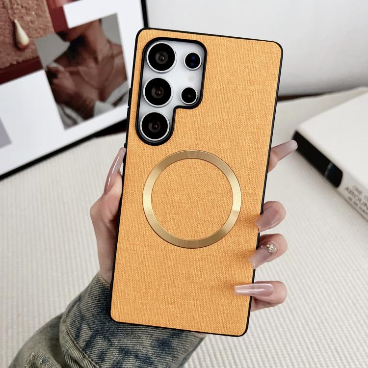 For Samsung Galaxy S25 Ultra 5G Magsafe Magnetic Ring Cloth Texture Phone Case(Orange) - Galaxy S25 Ultra 5G Cases by PMC Jewellery | Online Shopping South Africa | PMC Jewellery | Buy Now Pay Later Mobicred