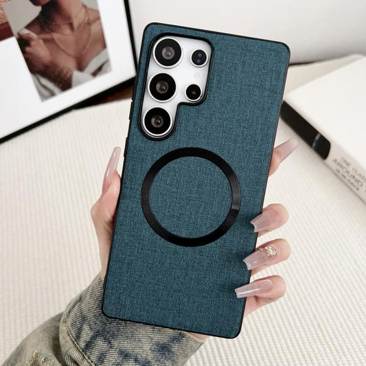 For Samsung Galaxy S25 Ultra 5G Magsafe Magnetic Ring Cloth Texture Phone Case(Blue) - Galaxy S25 Ultra 5G Cases by PMC Jewellery | Online Shopping South Africa | PMC Jewellery | Buy Now Pay Later Mobicred