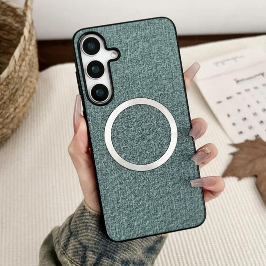 For Samsung Galaxy S25 5G Magsafe Magnetic Ring Cloth Texture Phone Case(Green) - Galaxy S25 5G Cases by PMC Jewellery | Online Shopping South Africa | PMC Jewellery | Buy Now Pay Later Mobicred